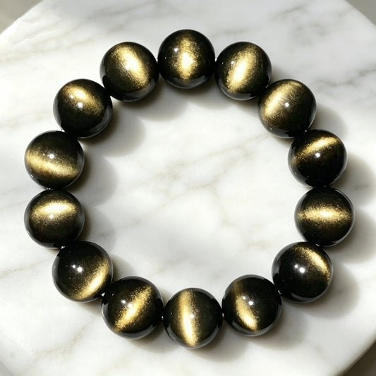 Natural Cat's Eye Obsidian Dainty Ring Bracelet