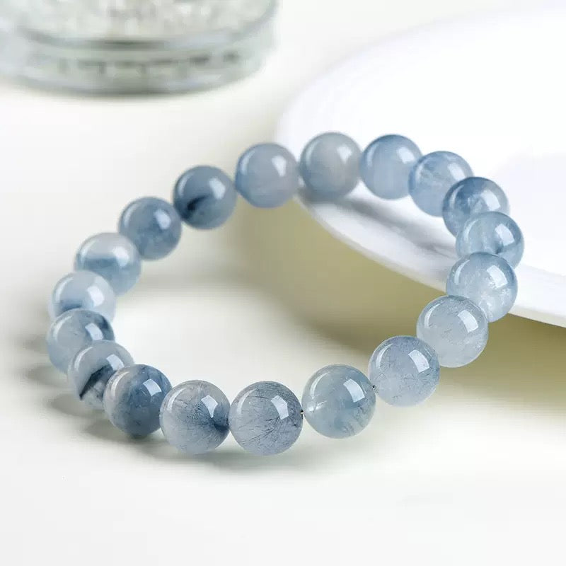 Blue rabbit hair crystal bracelet