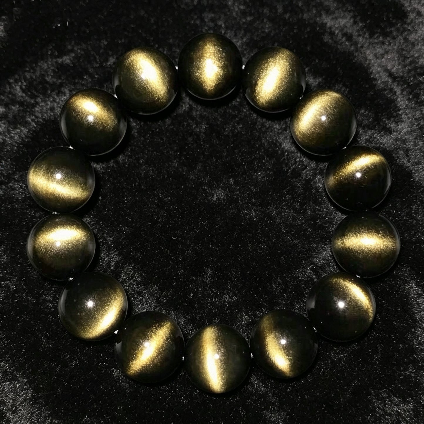 Natural Cat's Eye Obsidian Dainty Ring Bracelet