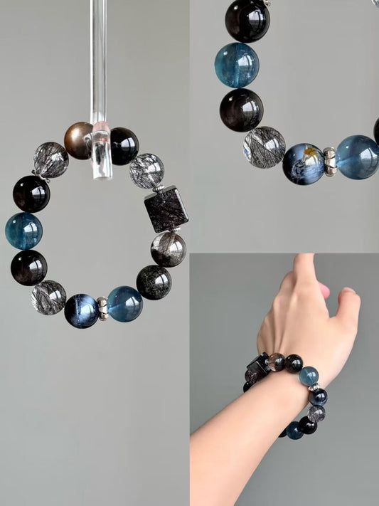 DIY Silver Hair Crystal & Obsidian Bracelet
